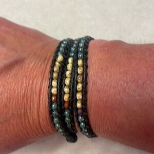 Hand beaded leather bracelet